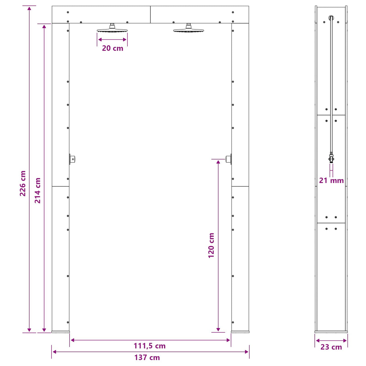 vidaXL Buitendouche 226 cm Massief grenenhout en roestvrijstaal