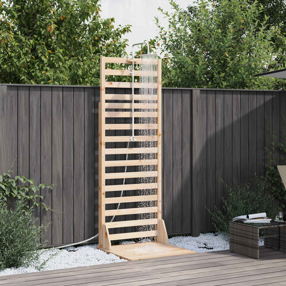 vidaXL Buitendouche 225 cm Massief grenenhout en roestvrijstaal