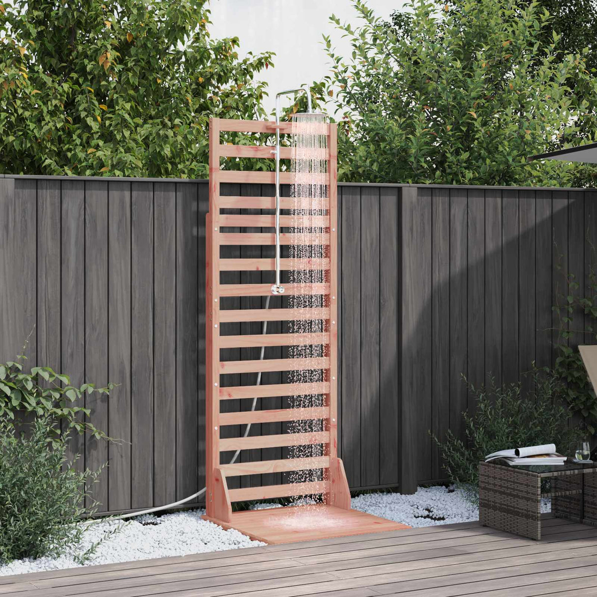 vidaXL Buitendouche 225 cm Massief grenenhout en roestvrijstaal
