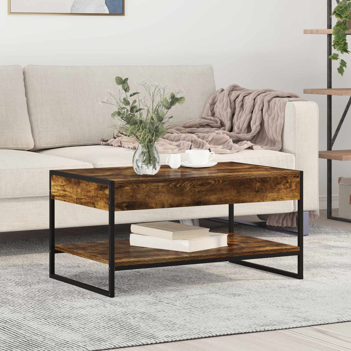 vidaXL Salontafel Zwart Eiken 80 x 50 x 40 cm Bewerkt hout