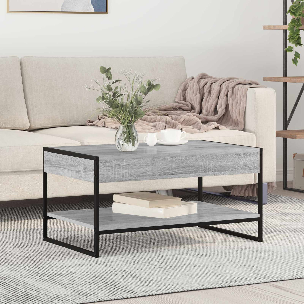 vidaXL Salontafel Zwart Eiken 80 x 50 x 40 cm Bewerkt hout