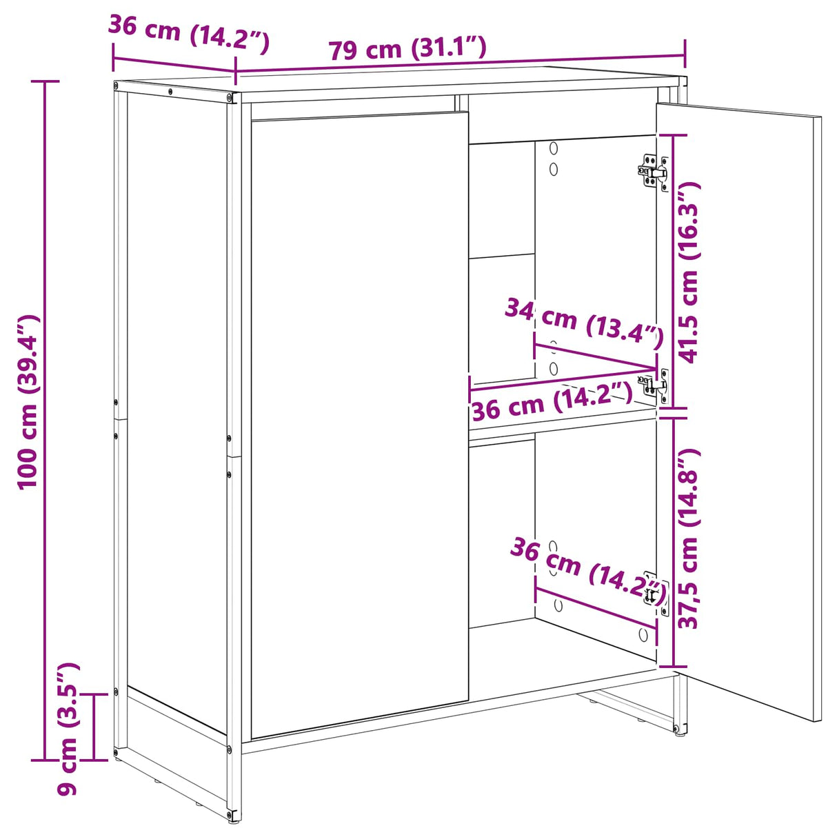 vidaXL Schoenenkast Zwart Eiken 79 x 36 x 100 cm Bewerkt hout