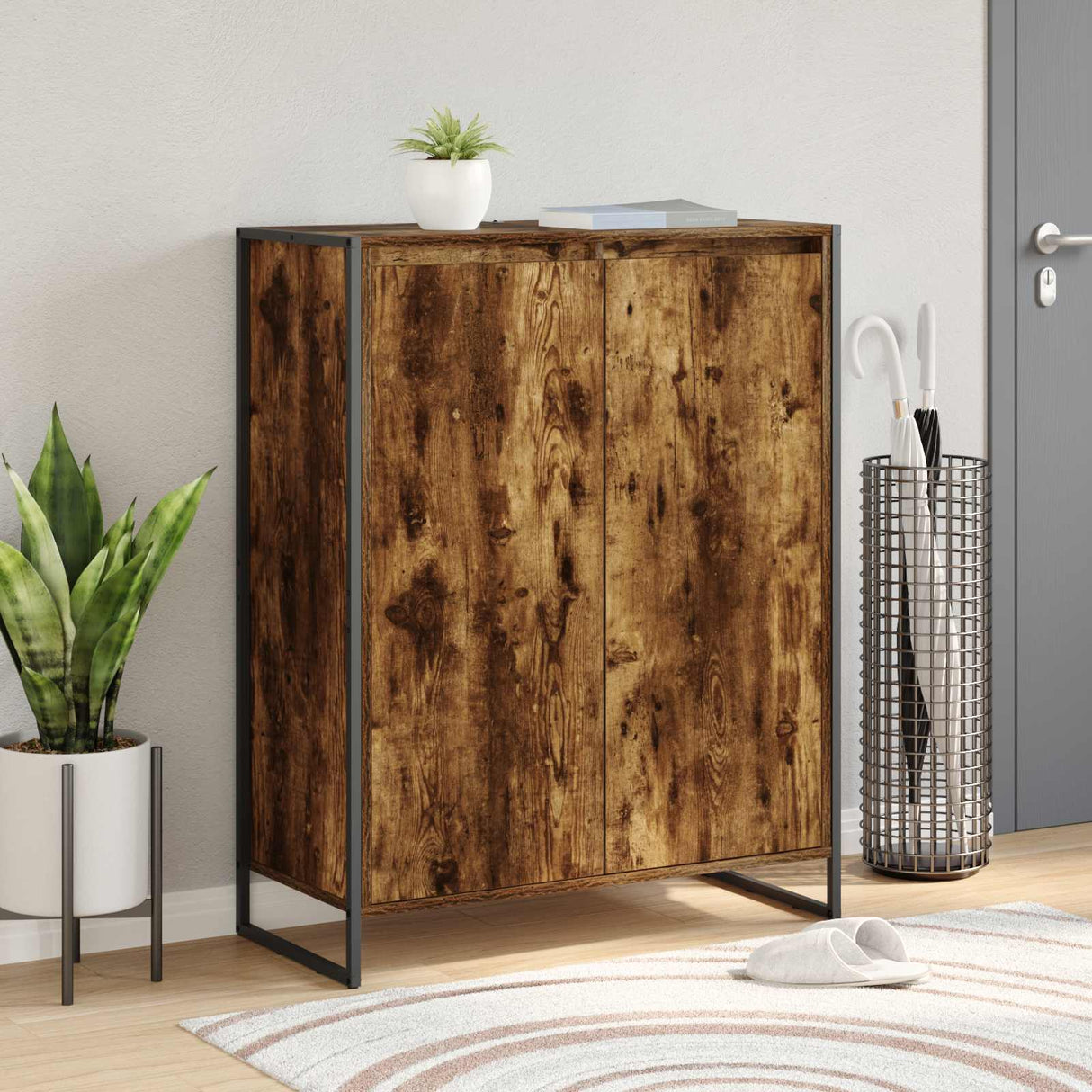 vidaXL Schoenenkast Zwart Eiken 79 x 36 x 100 cm Bewerkt hout