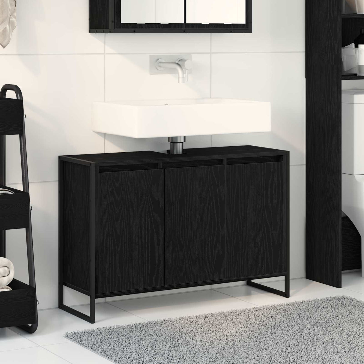 vidaXL Badkamerkast Zwart Eiken 90 x 30 x 60 cm Bewerkt hout