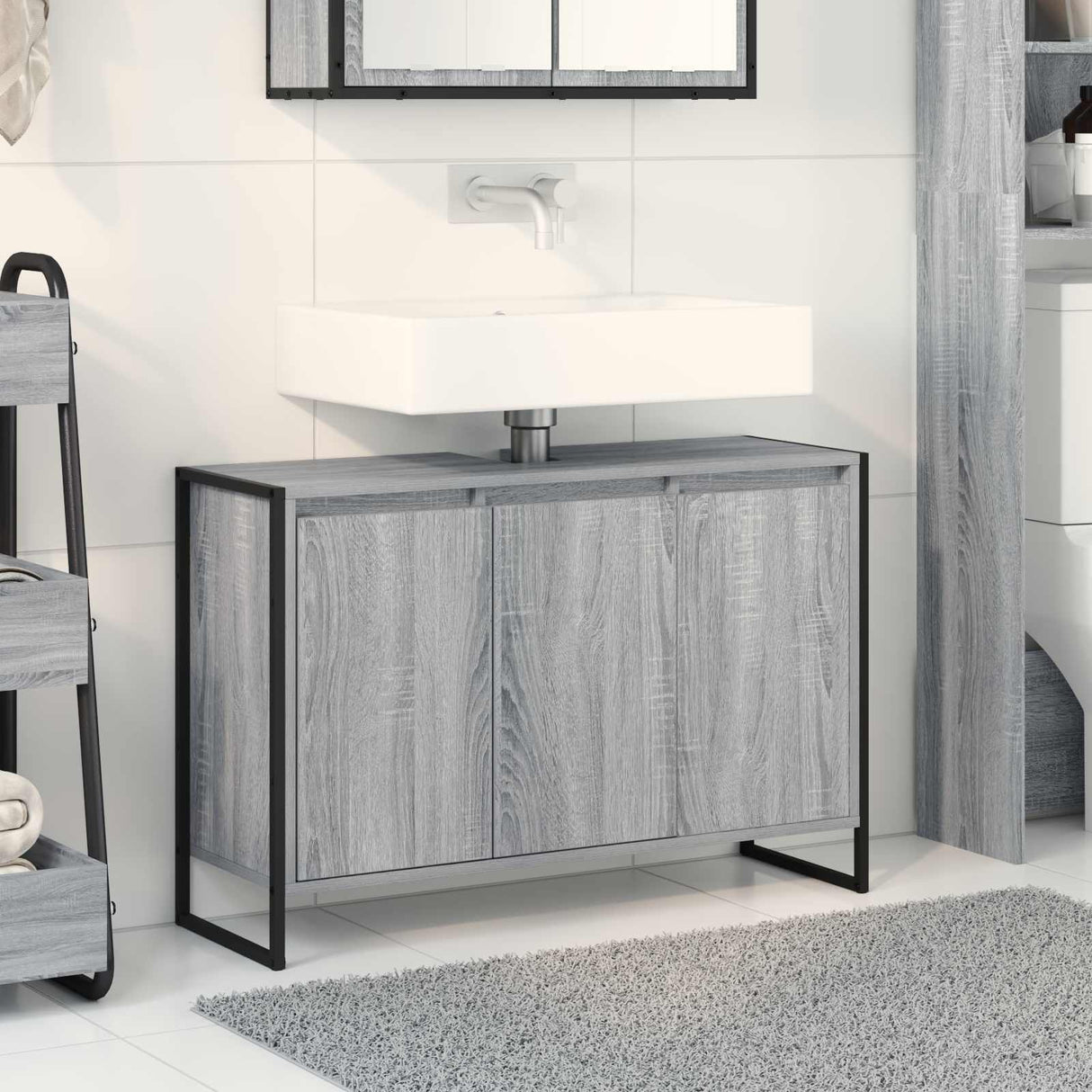 vidaXL Badkamerkast Zwart Eiken 90 x 30 x 60 cm Bewerkt hout