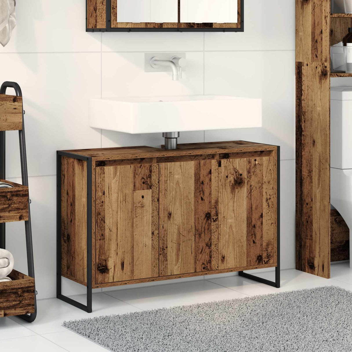 vidaXL Badkamerkast Zwart Eiken 90 x 30 x 60 cm Bewerkt hout