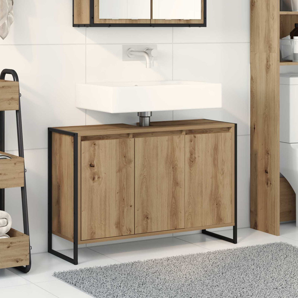 vidaXL Badkamerkast Zwart Eiken 90 x 30 x 60 cm Bewerkt hout