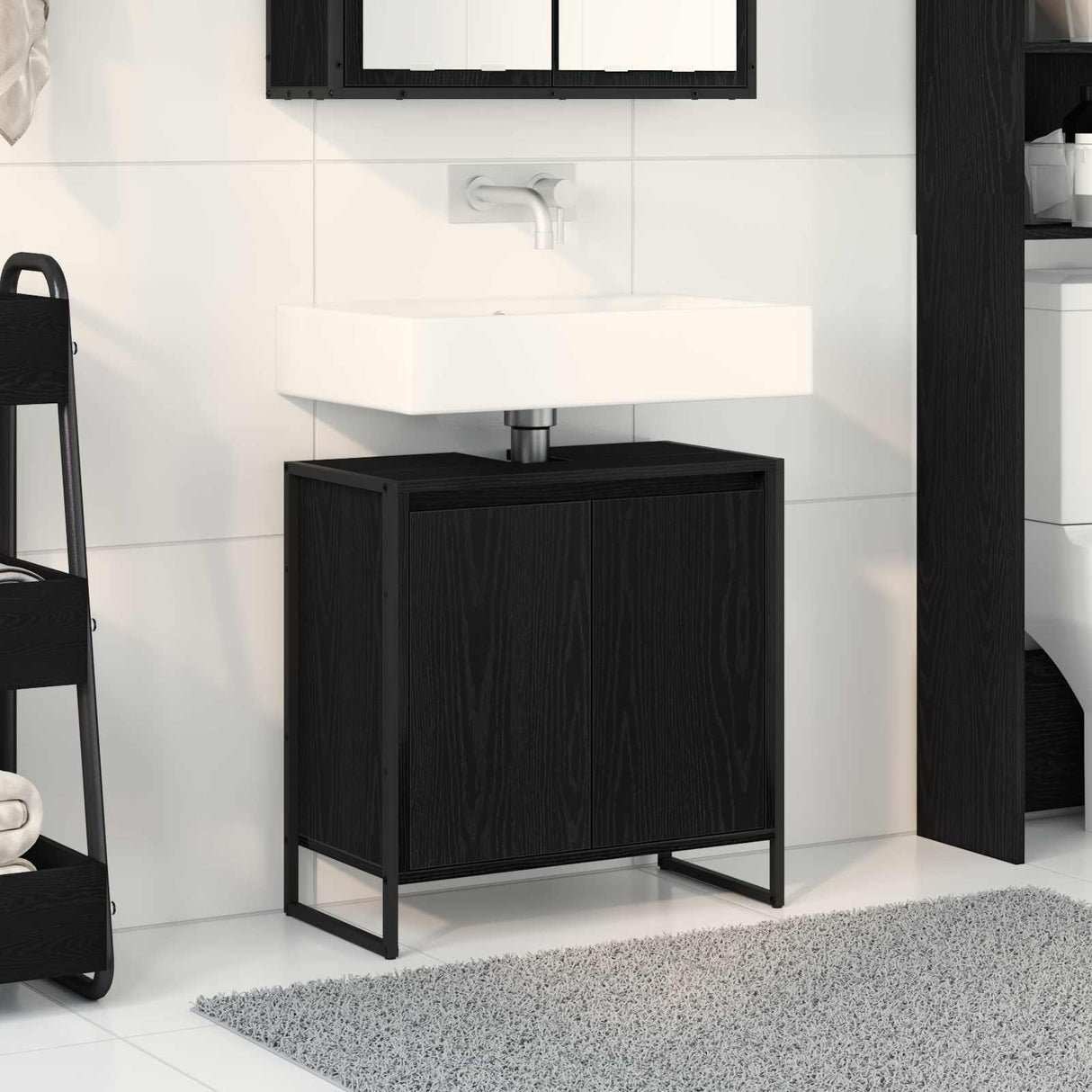 vidaXL Badkamerkast Zwart Eiken 90 x 30 x 60 cm Bewerkt hout
