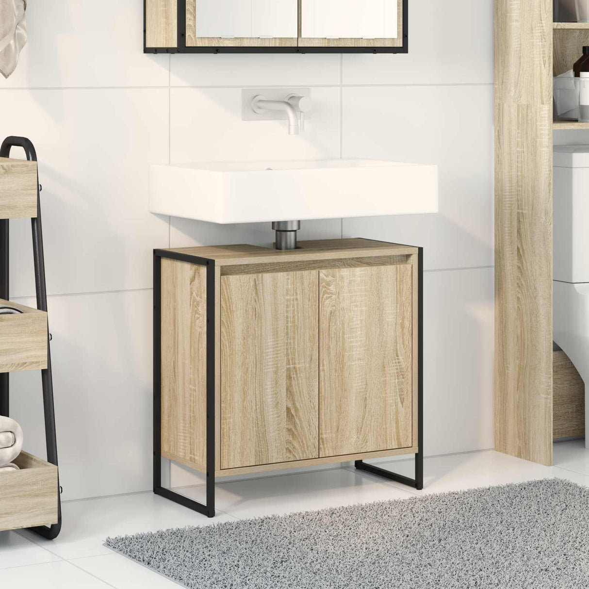 vidaXL Badkamerkast Zwart Eiken 90 x 30 x 60 cm Bewerkt hout