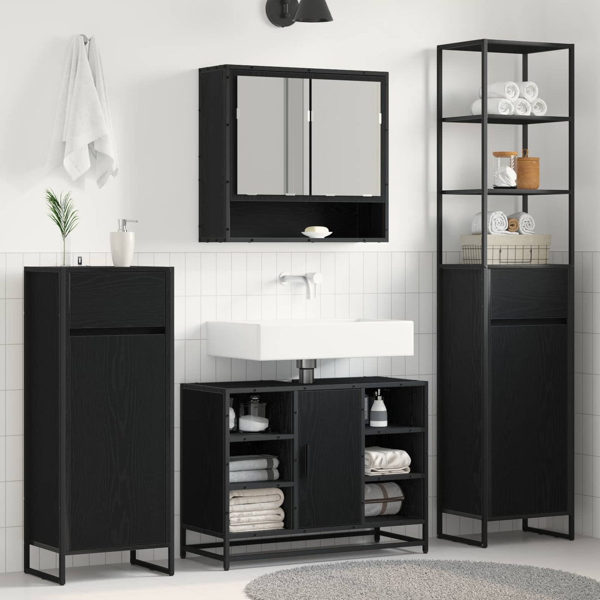 vidaXL Badkamerkast met lade Zwart Eiken 40 x 30 x 180 cm Bewerkt hout
