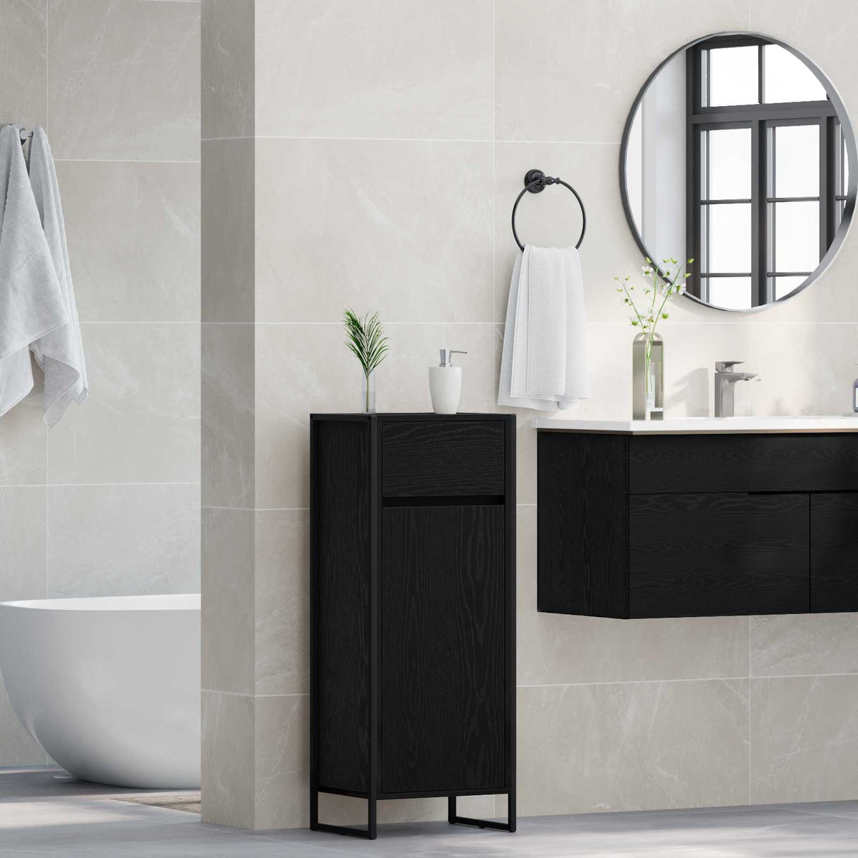 vidaXL Badkamerkast met lade Zwart Eiken 40 x 30 x 100 cm Bewerkt hout