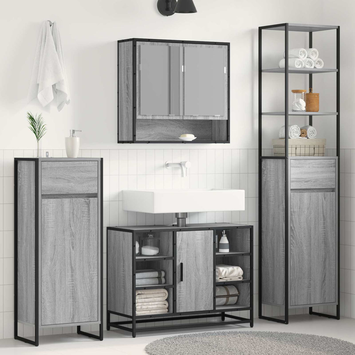 vidaXL Badkamerkast met lade Zwart Eiken 40 x 30 x 100 cm Bewerkt hout