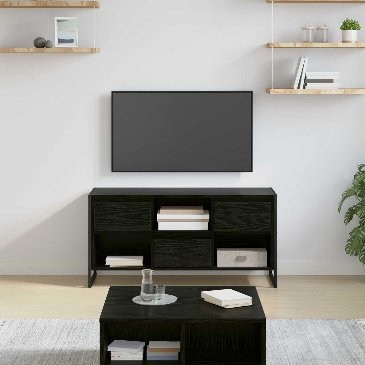 vidaXL TV Kast met lade Zwart Eiken 100 x 36 x 49,5 cm Bewerkt hout