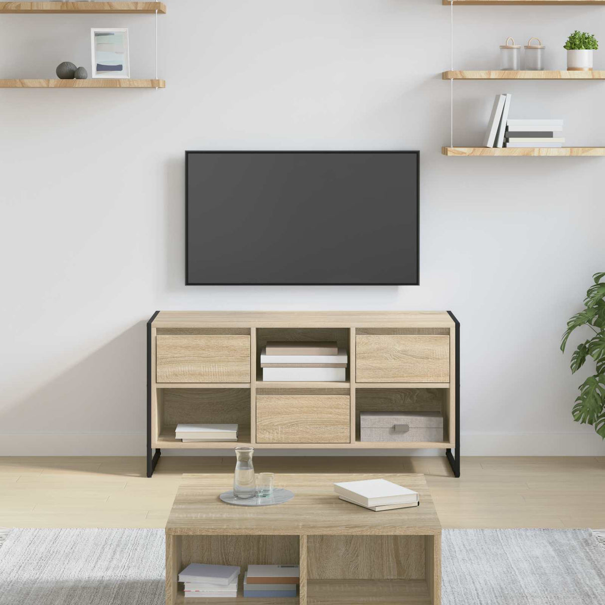 vidaXL TV Kast met lade Zwart Eiken 100 x 36 x 49,5 cm Bewerkt hout