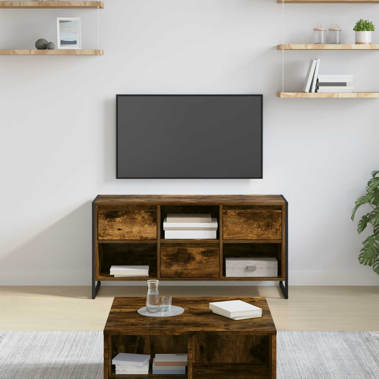 vidaXL TV Kast met lade Zwart Eiken 100 x 36 x 49,5 cm Bewerkt hout