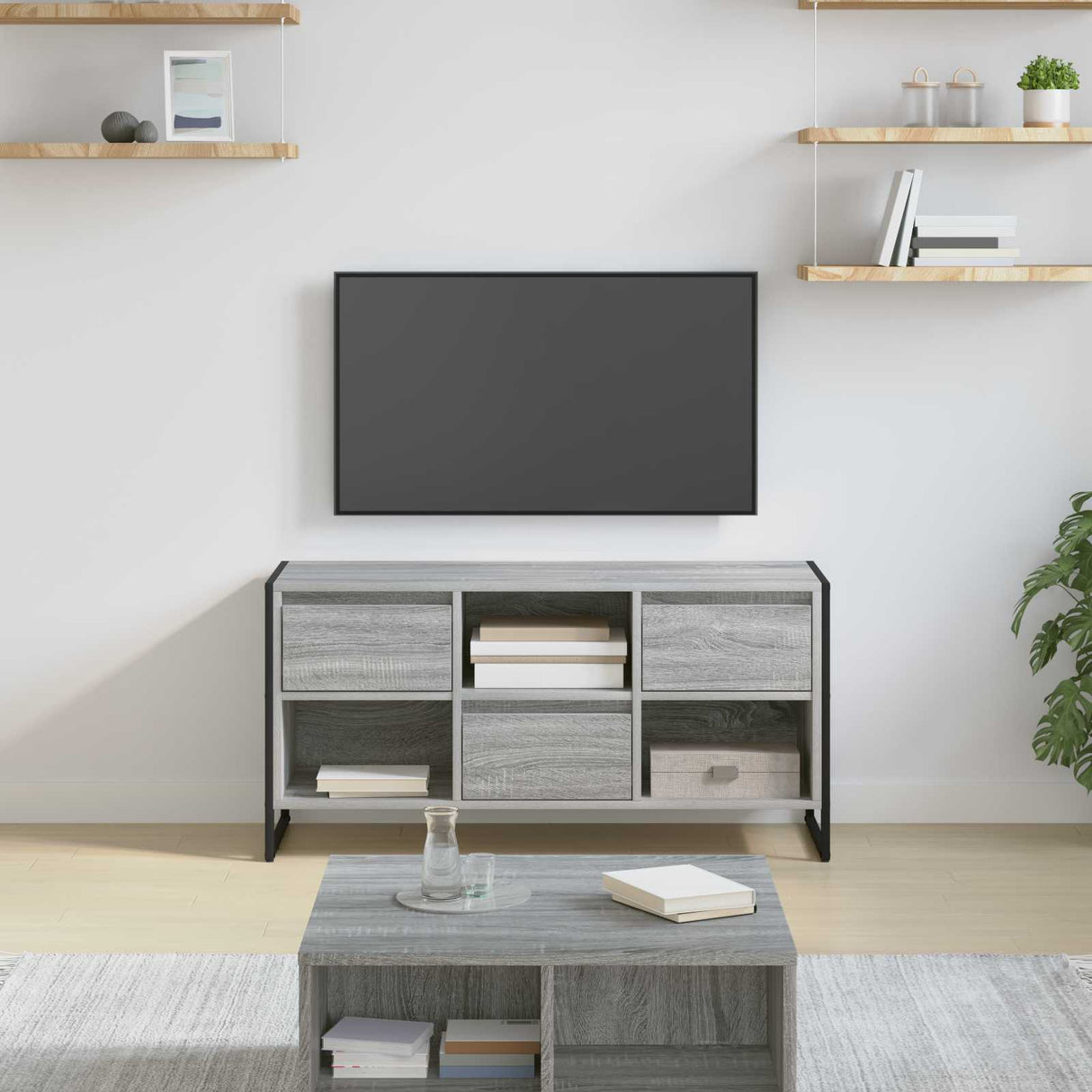 vidaXL TV Kast met lade Zwart Eiken 100 x 36 x 49,5 cm Bewerkt hout