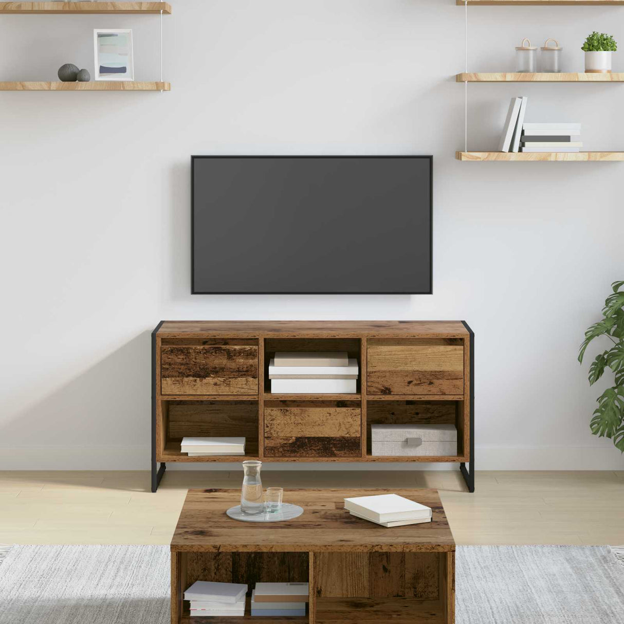 vidaXL TV Kast met lade Zwart Eiken 100 x 36 x 49,5 cm Bewerkt hout