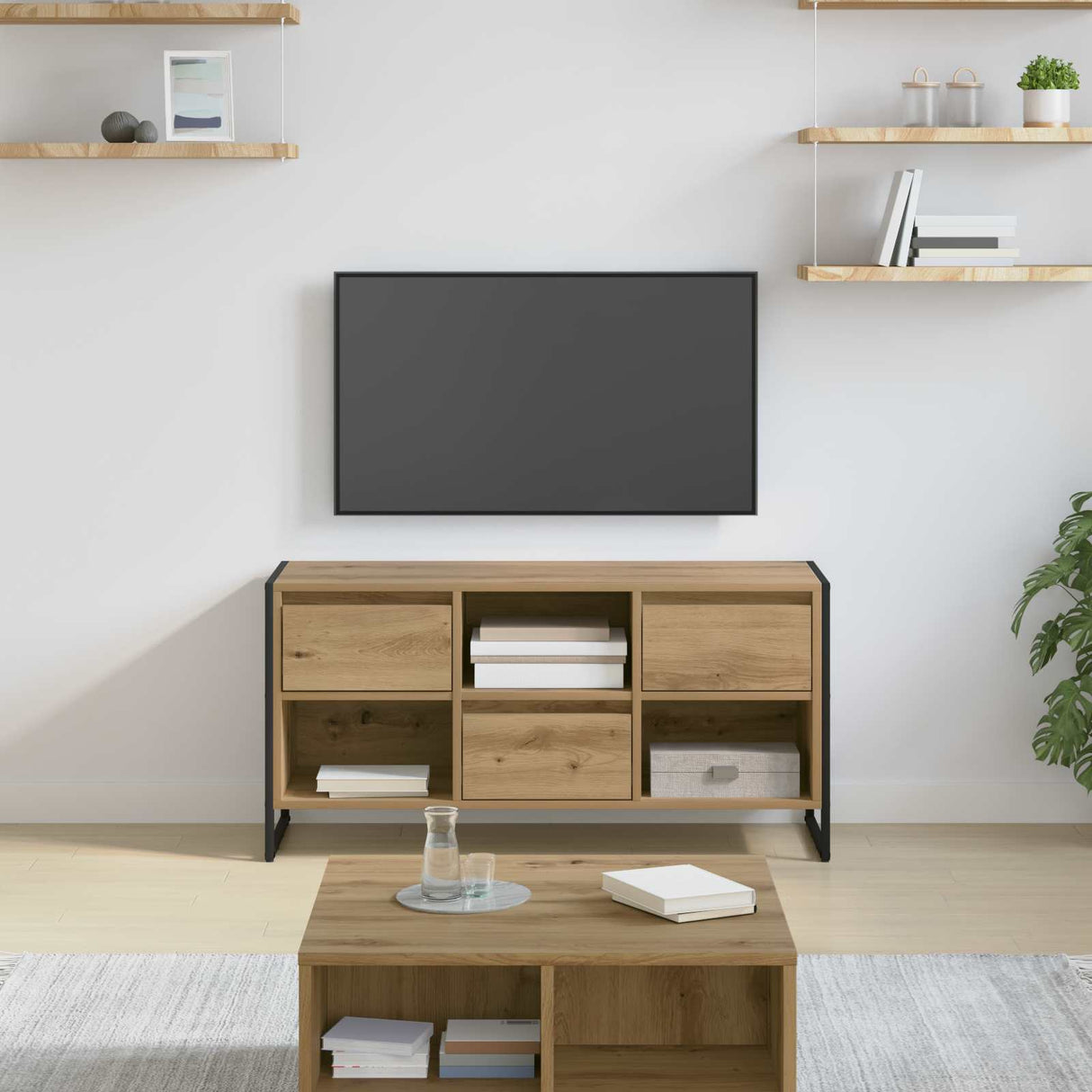 vidaXL TV Kast met lade Zwart Eiken 100 x 36 x 49,5 cm Bewerkt hout