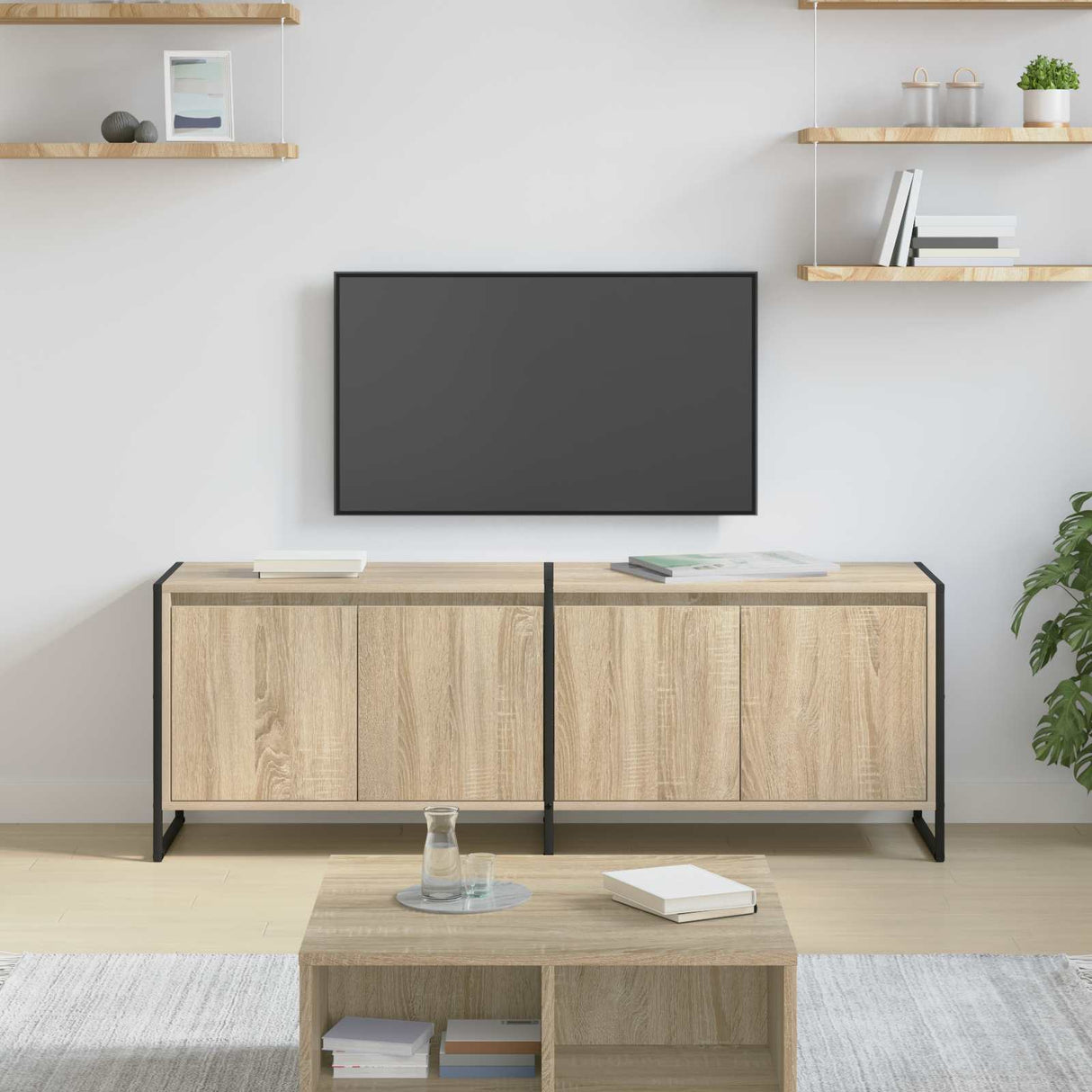 vidaXL TV Cabinet Black Oak 140 x 36 x 49.5 cm Engineered Wood