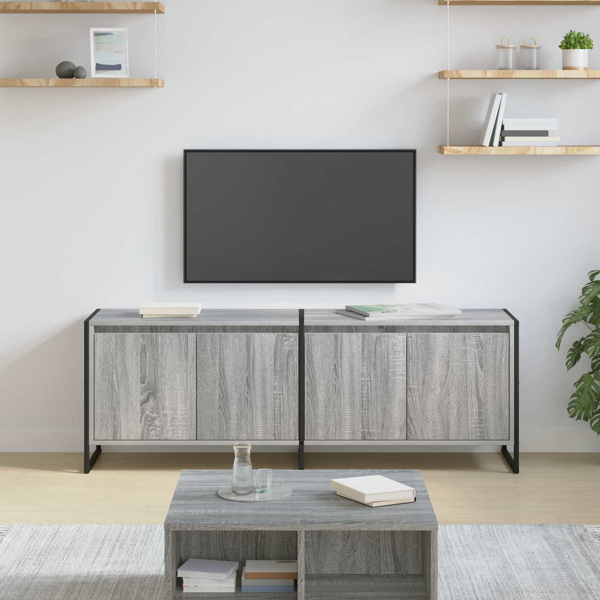 vidaXL TV Cabinet Black Oak 140 x 36 x 49.5 cm Engineered Wood