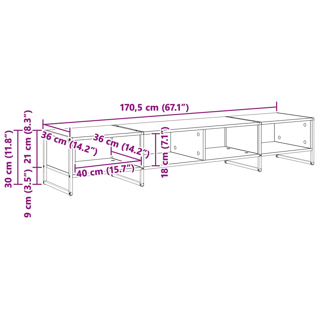 vidaXL TV Kast Zwart Eiken 170.5 x 36 x 30.5 cm Bewerkt hout