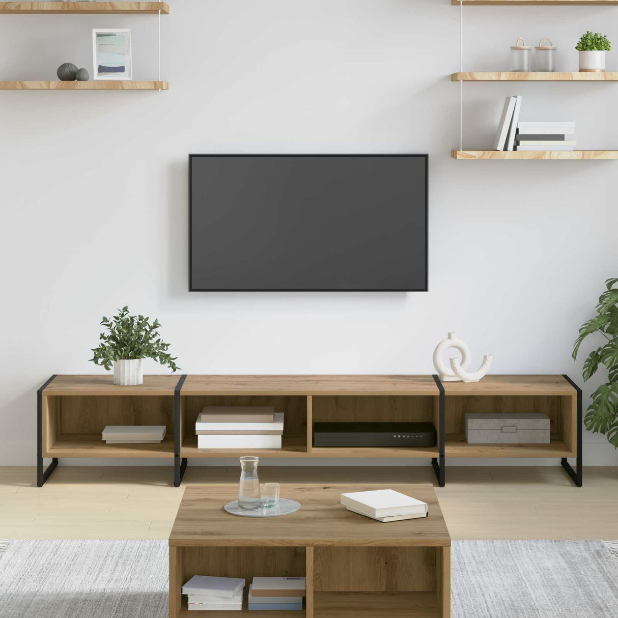 vidaXL TV Kast Zwart Eiken 170.5 x 36 x 30.5 cm Bewerkt hout