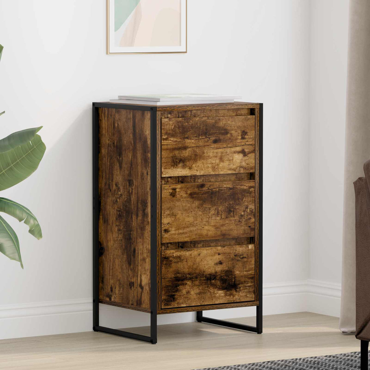 vidaXL Dressoir met lade Zwart Eiken 42 x 36 x 75,5 cm Bewerkt hout