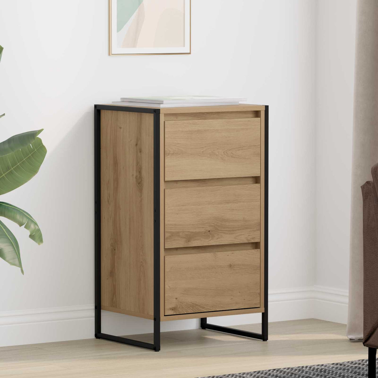 vidaXL Dressoir met lade Zwart Eiken 42 x 36 x 75,5 cm Bewerkt hout