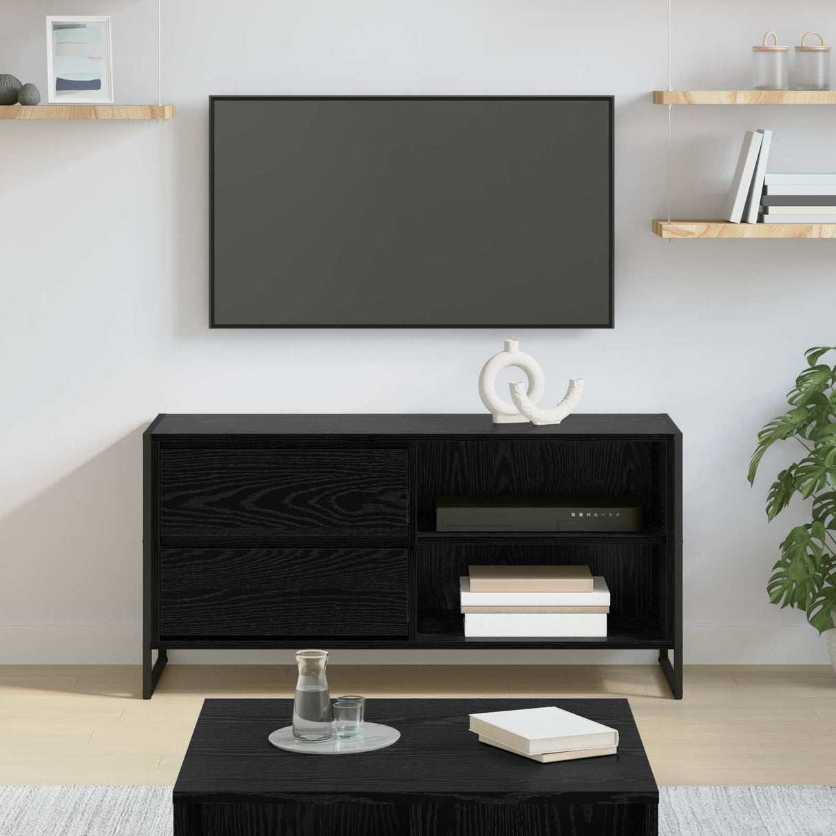 vidaXL TV Kast met lade Zwart Eiken 100 x 36 x 49,5 cm Bewerkt hout