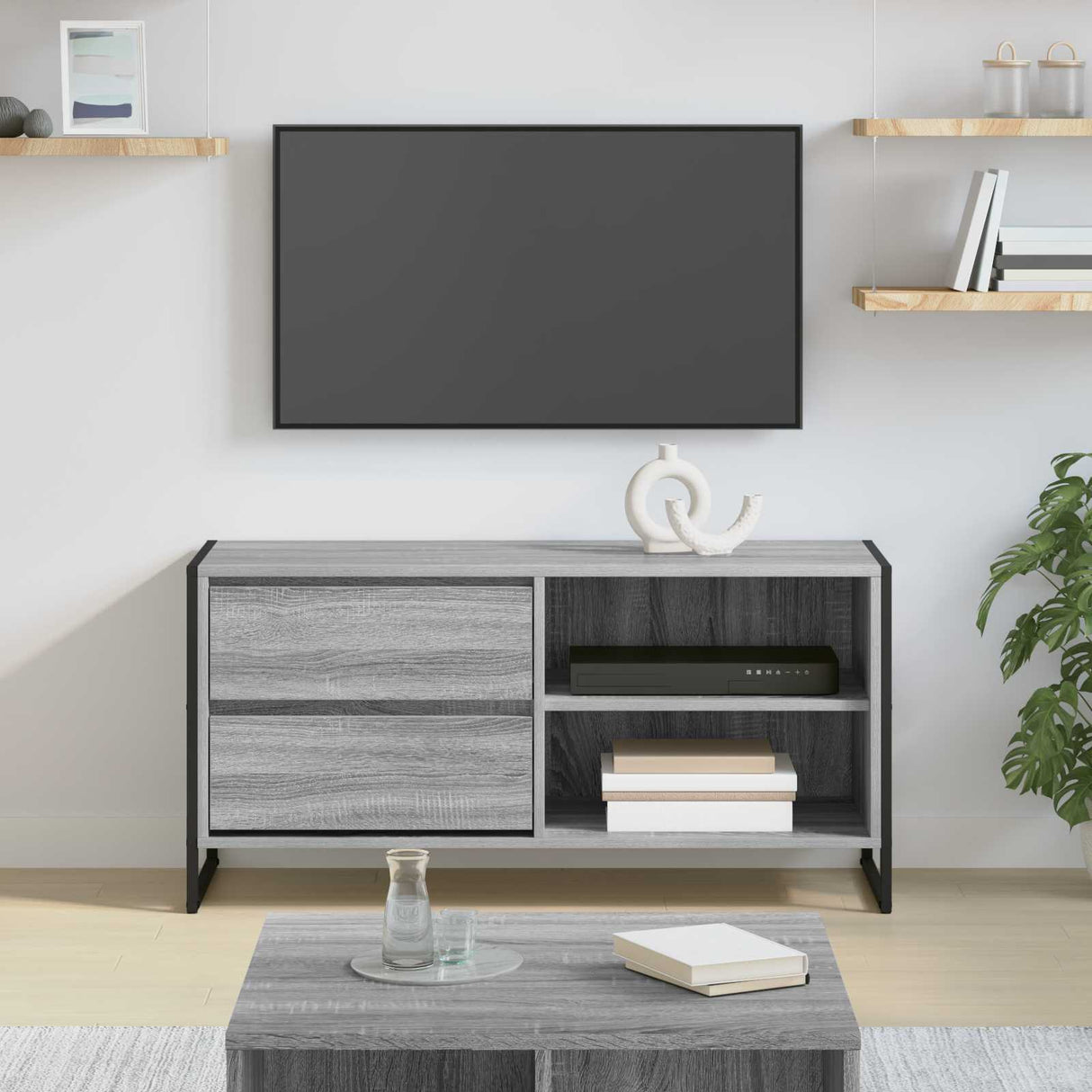 vidaXL TV Kast met lade Zwart Eiken 100 x 36 x 49,5 cm Bewerkt hout