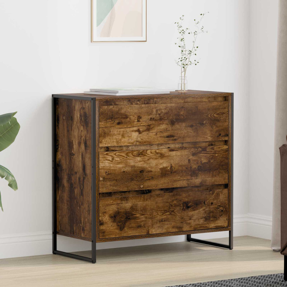vidaXL Dressoir met lade Zwart Eiken 79 x 36 x 75.5 cm Bewerkt hout