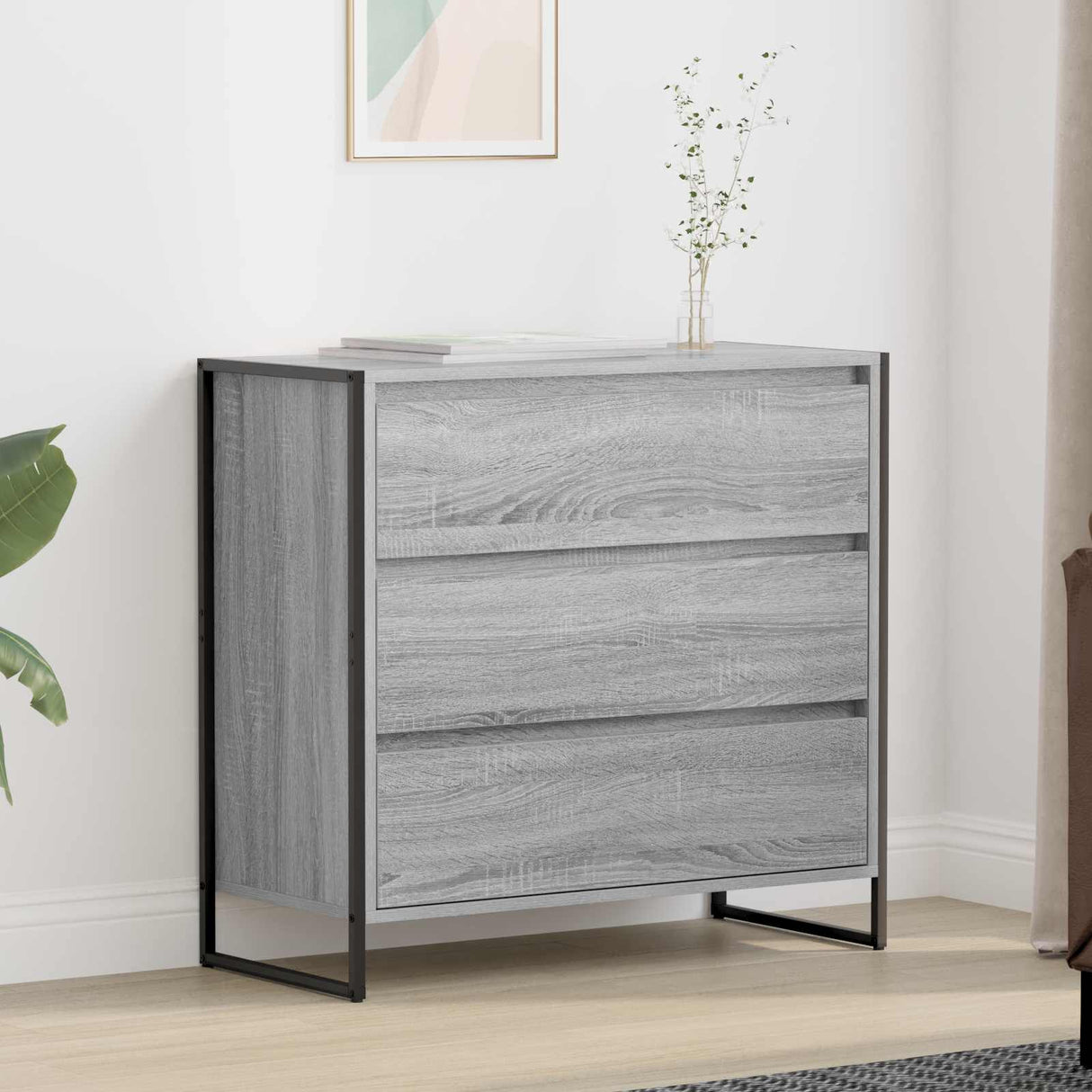 vidaXL Dressoir met lade Zwart Eiken 79 x 36 x 75.5 cm Bewerkt hout