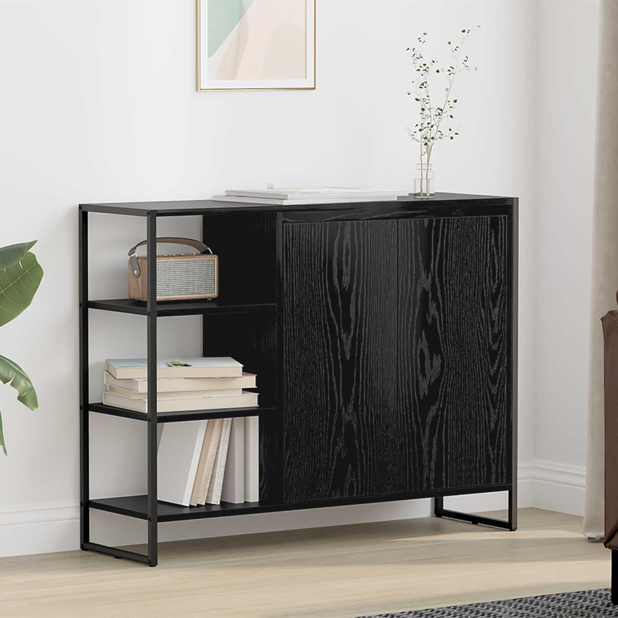 vidaXL Sideboard Black Oak 96.5 x 30 x 75 cm Engineered Wood
