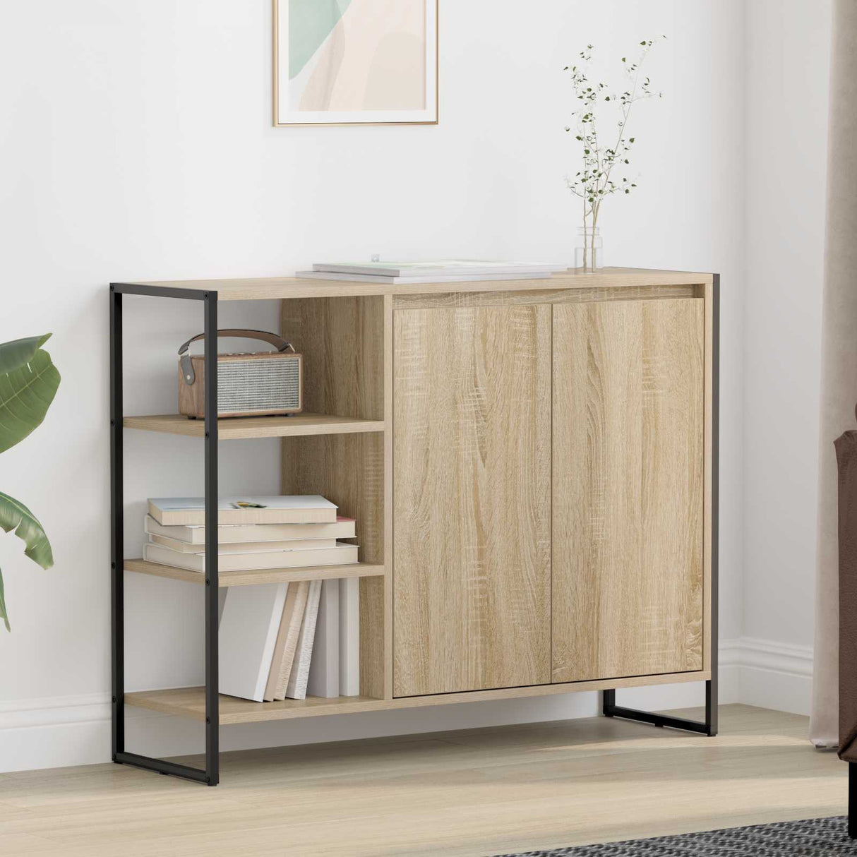 vidaXL Sideboard Black Oak 96.5 x 30 x 75 cm Engineered Wood
