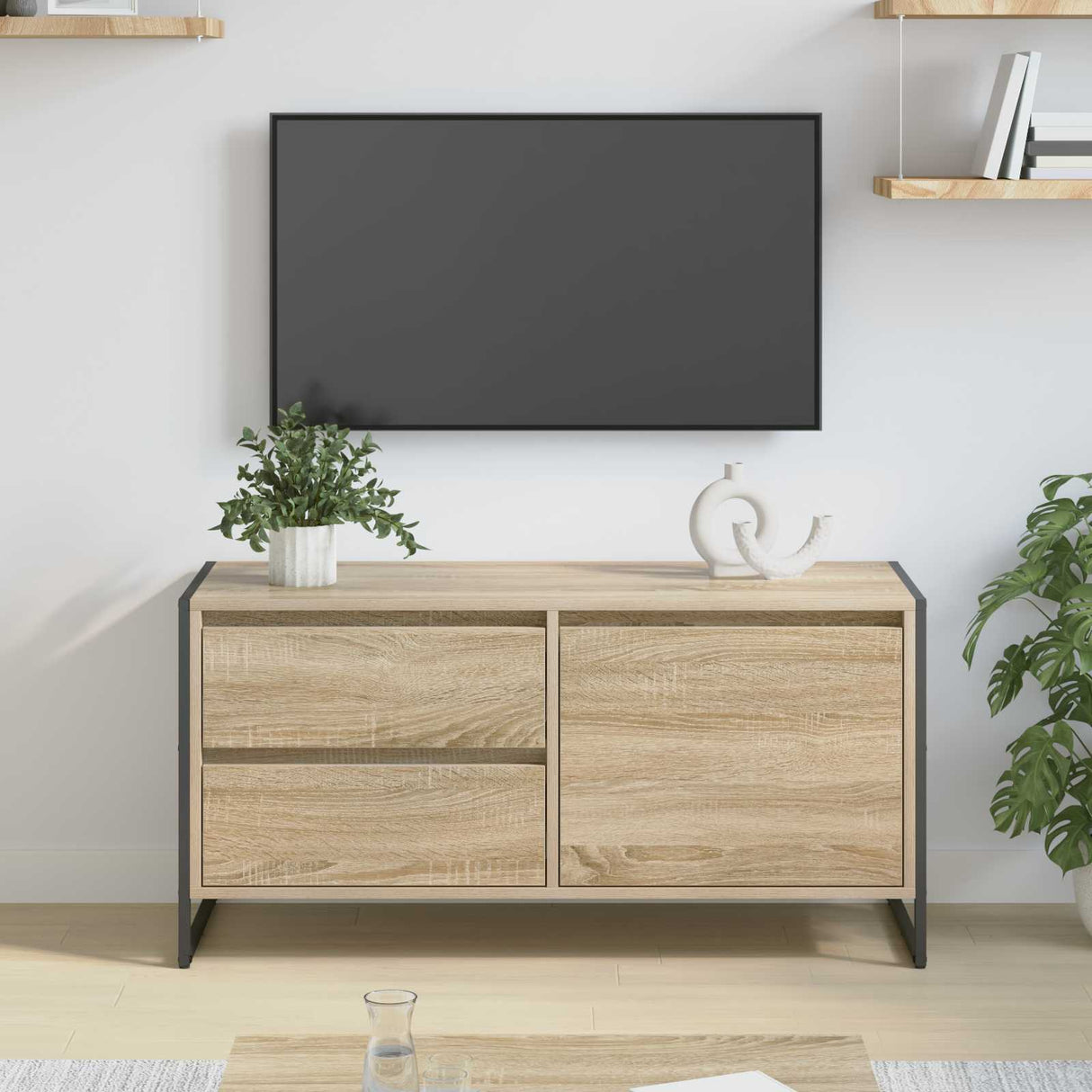 vidaXL TV Kast met lade Zwart Eiken 100 x 36 x 49,5 cm Bewerkt hout