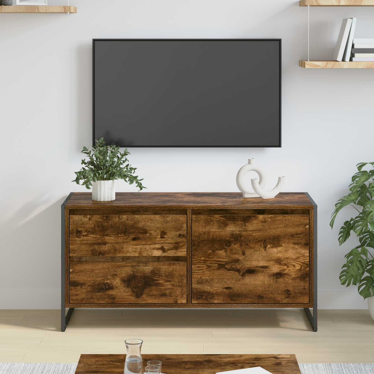 vidaXL TV Kast met lade Zwart Eiken 100 x 36 x 49,5 cm Bewerkt hout