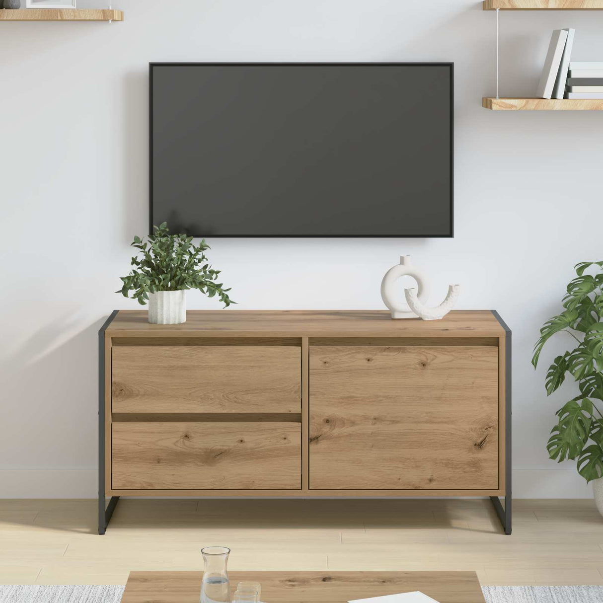 vidaXL TV Kast met lade Zwart Eiken 100 x 36 x 49,5 cm Bewerkt hout