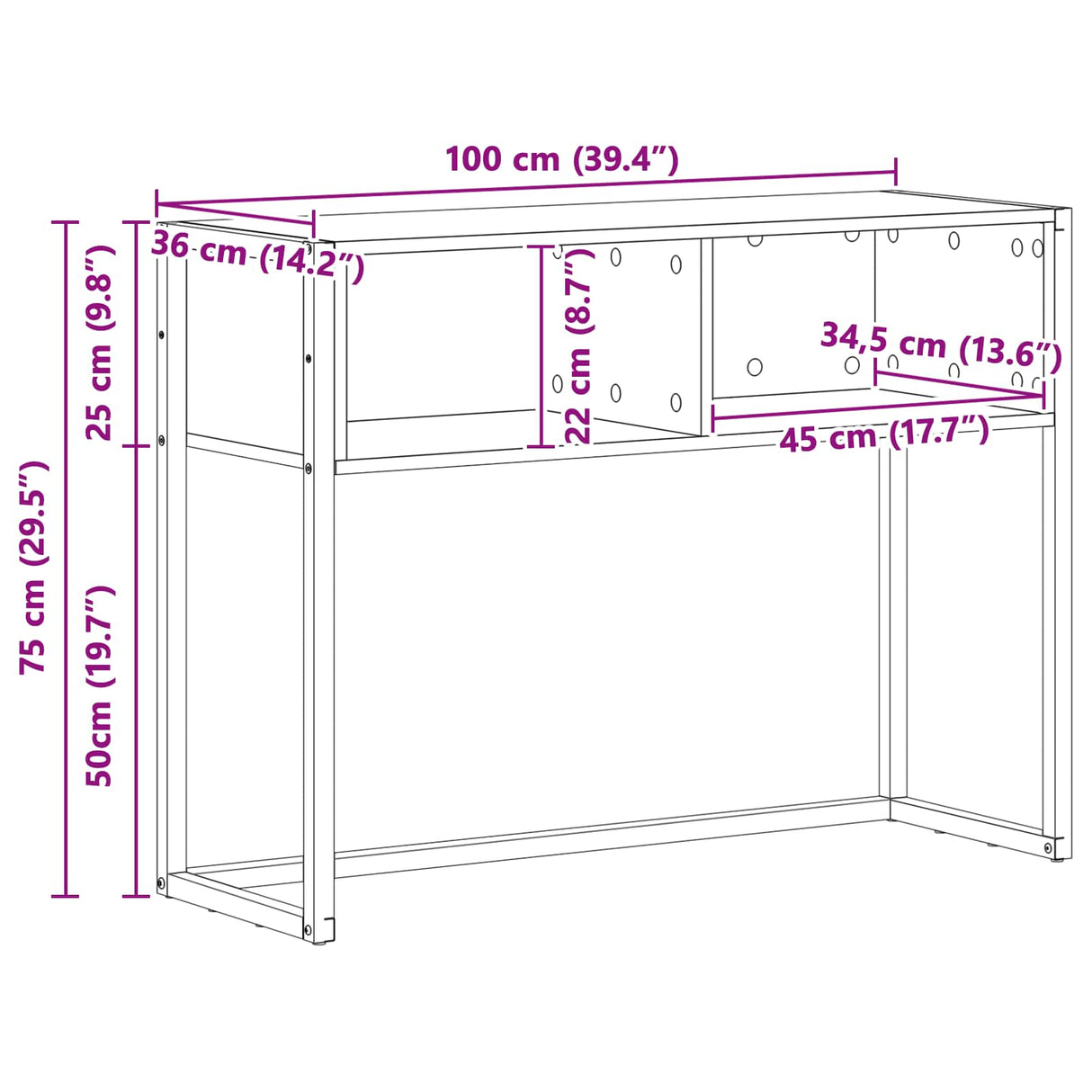 vidaXL Bijzettafel Zwart Eiken 100 x 36 x 75 cm Bewerkt hout