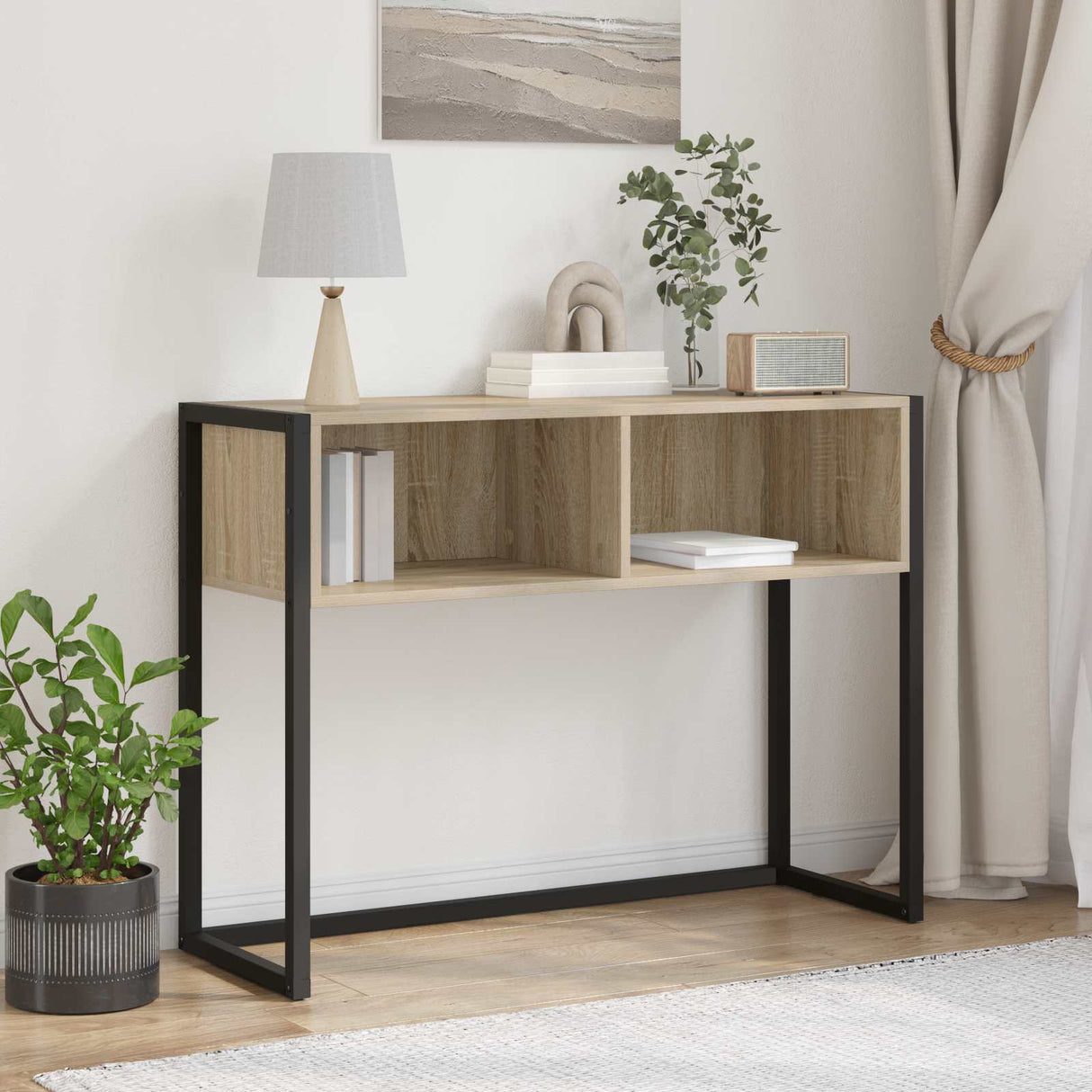 vidaXL Bijzettafel Zwart Eiken 100 x 36 x 75 cm Bewerkt hout