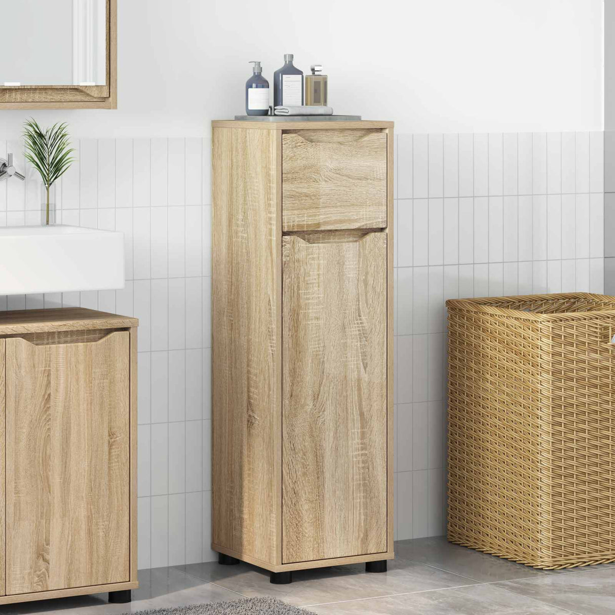 vidaXL Badkamerkast met lade Wit 30,5 x 30 x 101 cm Bewerkt hout