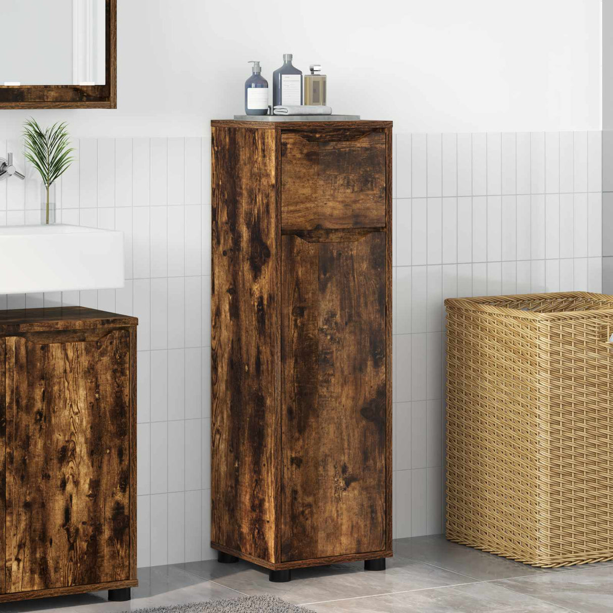 vidaXL Badkamerkast met lade Wit 30,5 x 30 x 101 cm Bewerkt hout