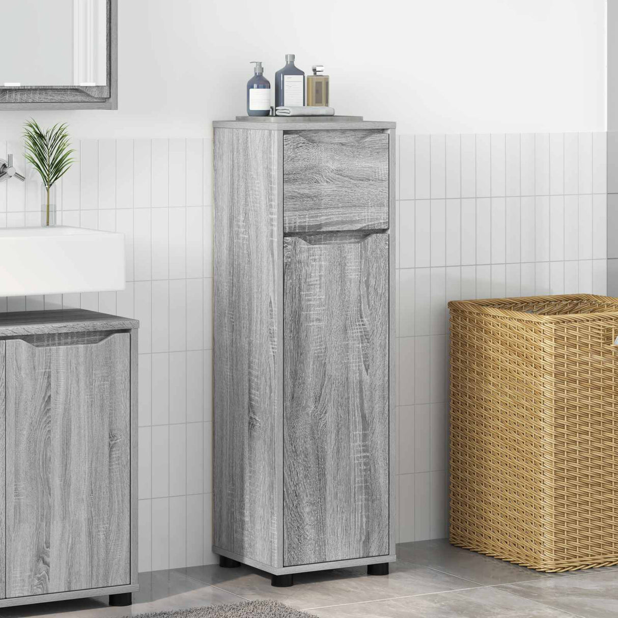 vidaXL Badkamerkast met lade Wit 30,5 x 30 x 101 cm Bewerkt hout