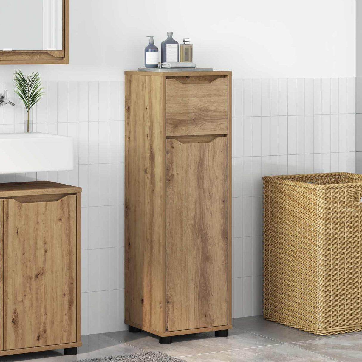 vidaXL Badkamerkast met lade Wit 30,5 x 30 x 101 cm Bewerkt hout