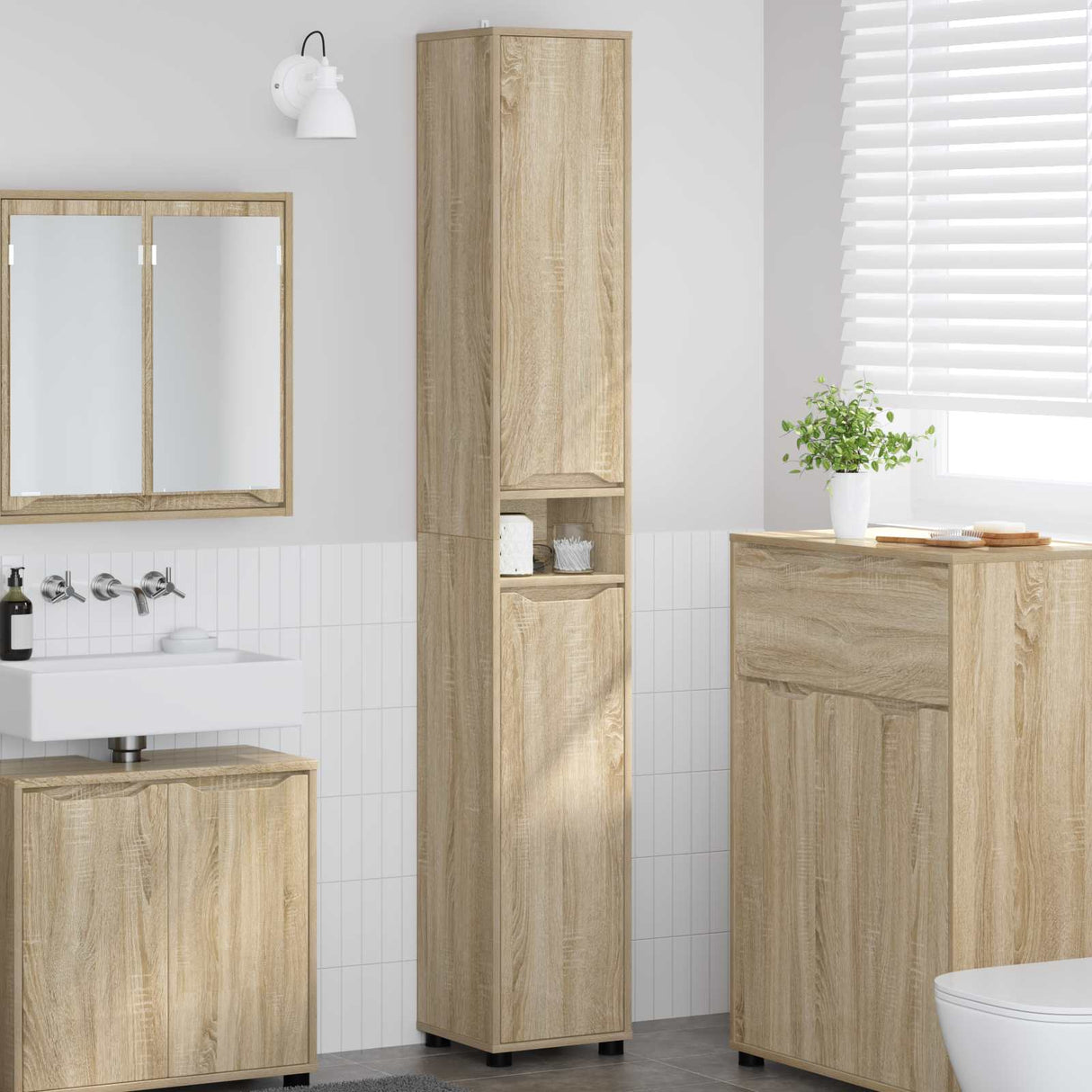 vidaXL Badkamerkast met plank Wit 30,5 x 30 x 195 cm Bewerkt hout