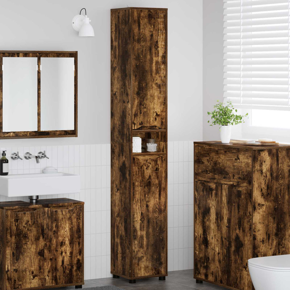 vidaXL Badkamerkast met plank Wit 30,5 x 30 x 195 cm Bewerkt hout