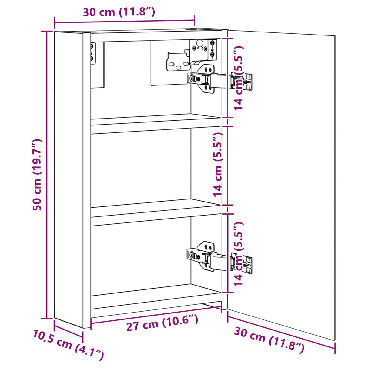 vidaXL Badkamerspiegelkast Wit 30 x 10,5 x 50 cm Bewerkt hout