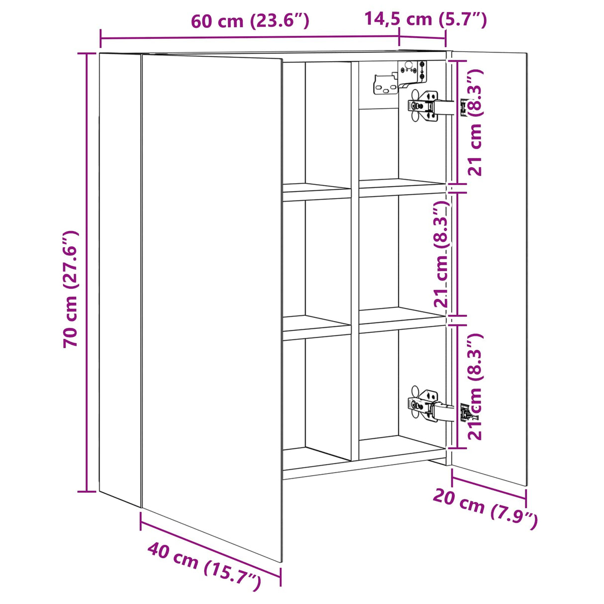 vidaXL Bathroom Mirror Cabinet White 60 x 14.5 x 70 cm Engineered Wood