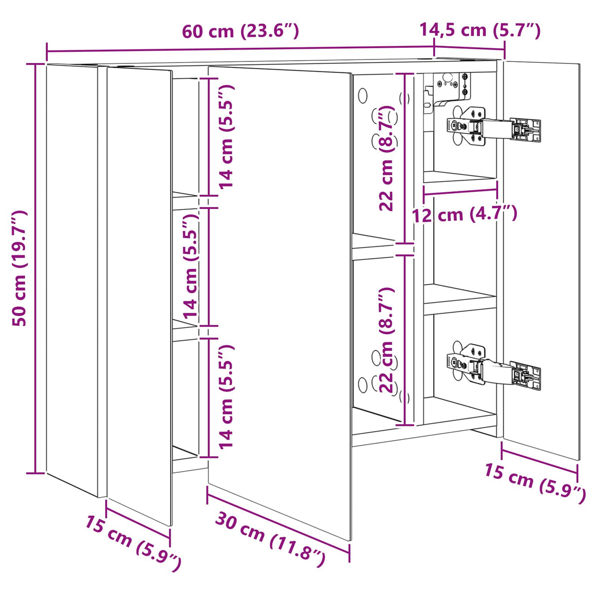 vidaXL Badkamerspiegelkast voor Wit 60 x 14,5 x 50 cm Bewerkt hout