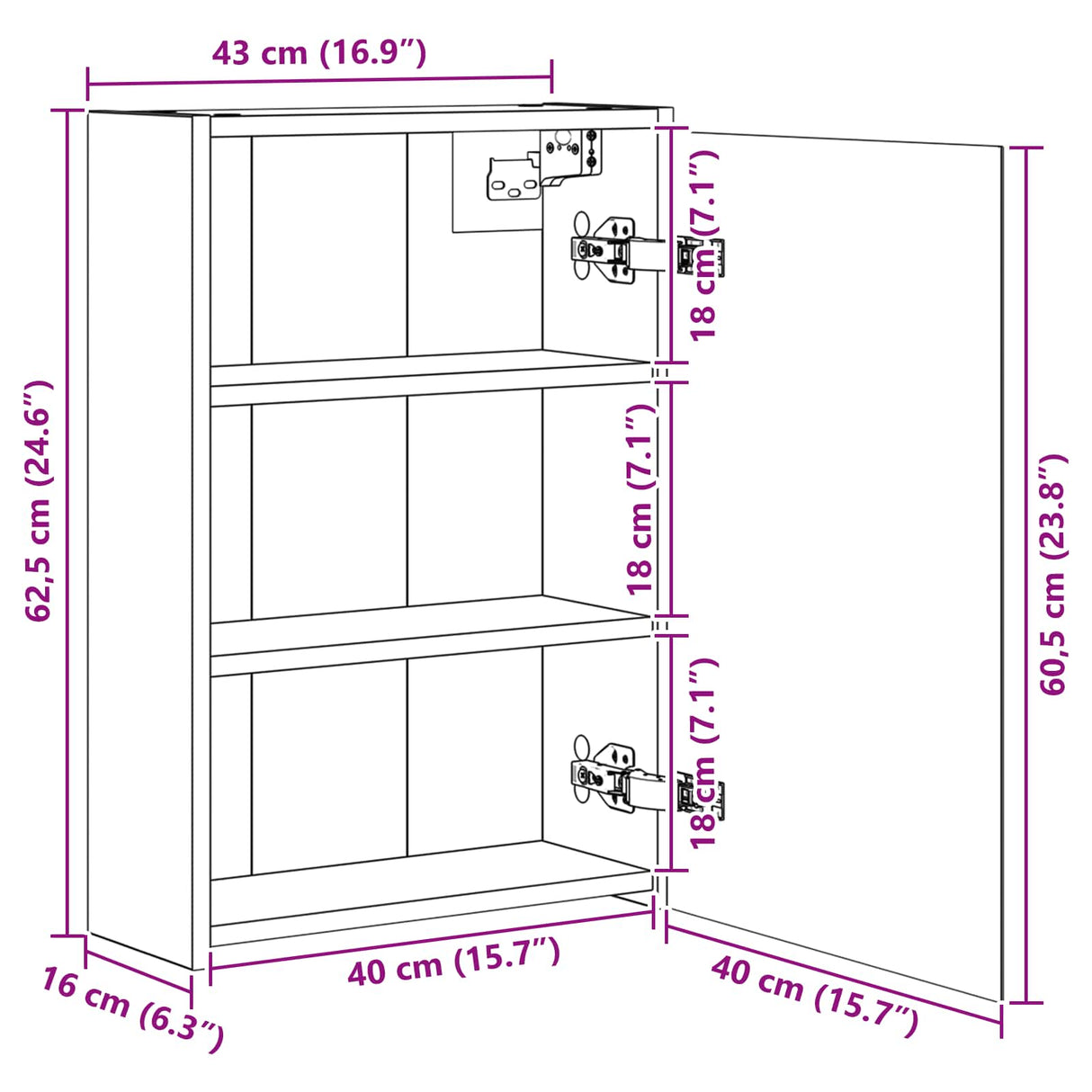 vidaXL Badkamerspiegelkast Wit 43 x 16 x 62.5 cm Bewerkt hout