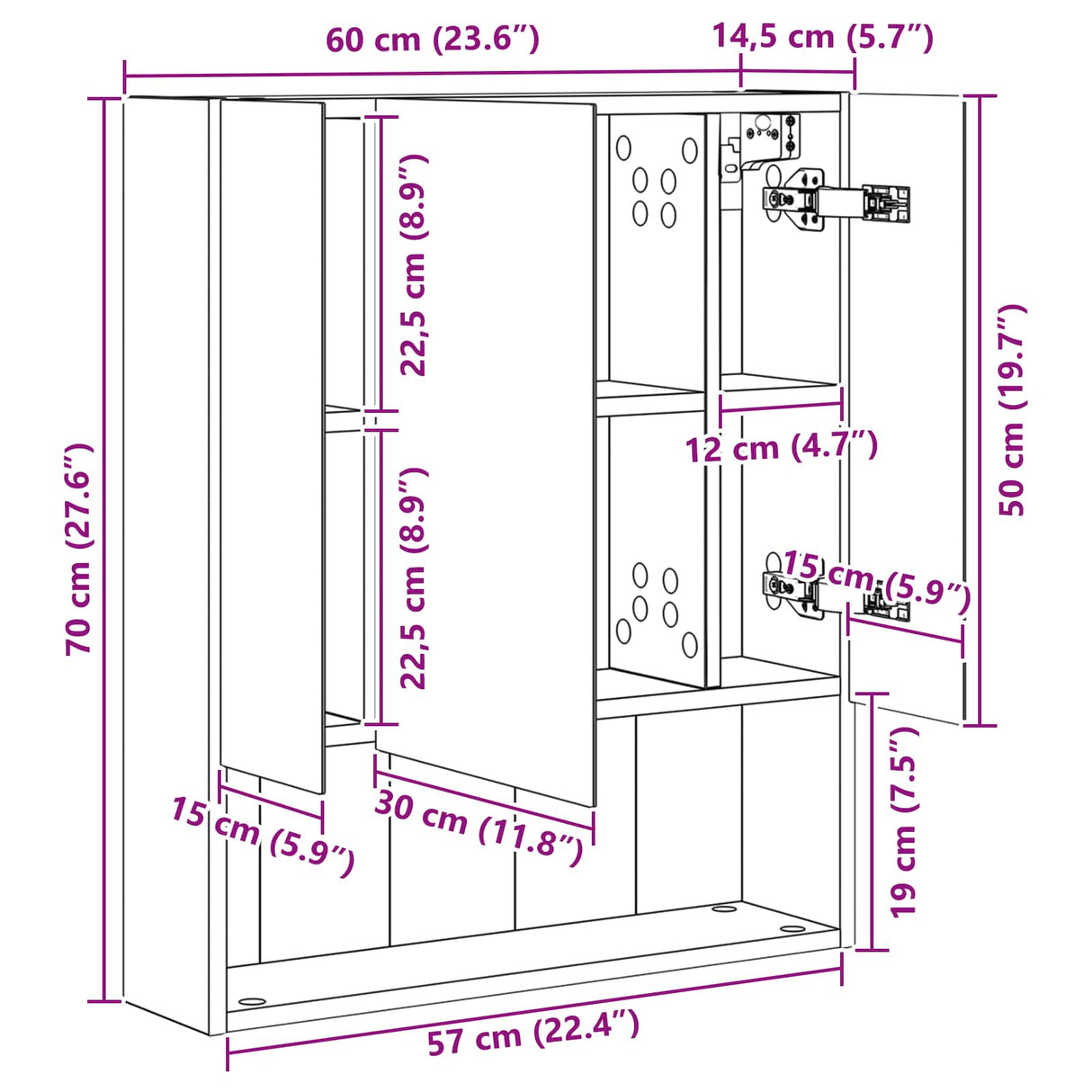 vidaXL Bathroom Mirror Cabinet White 60x14.5x70 cm Engineered Wood